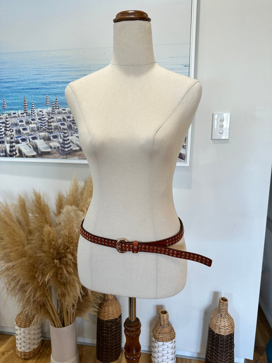 Espirit Belt - Small / Medium - Brown w Rose Tone Studs