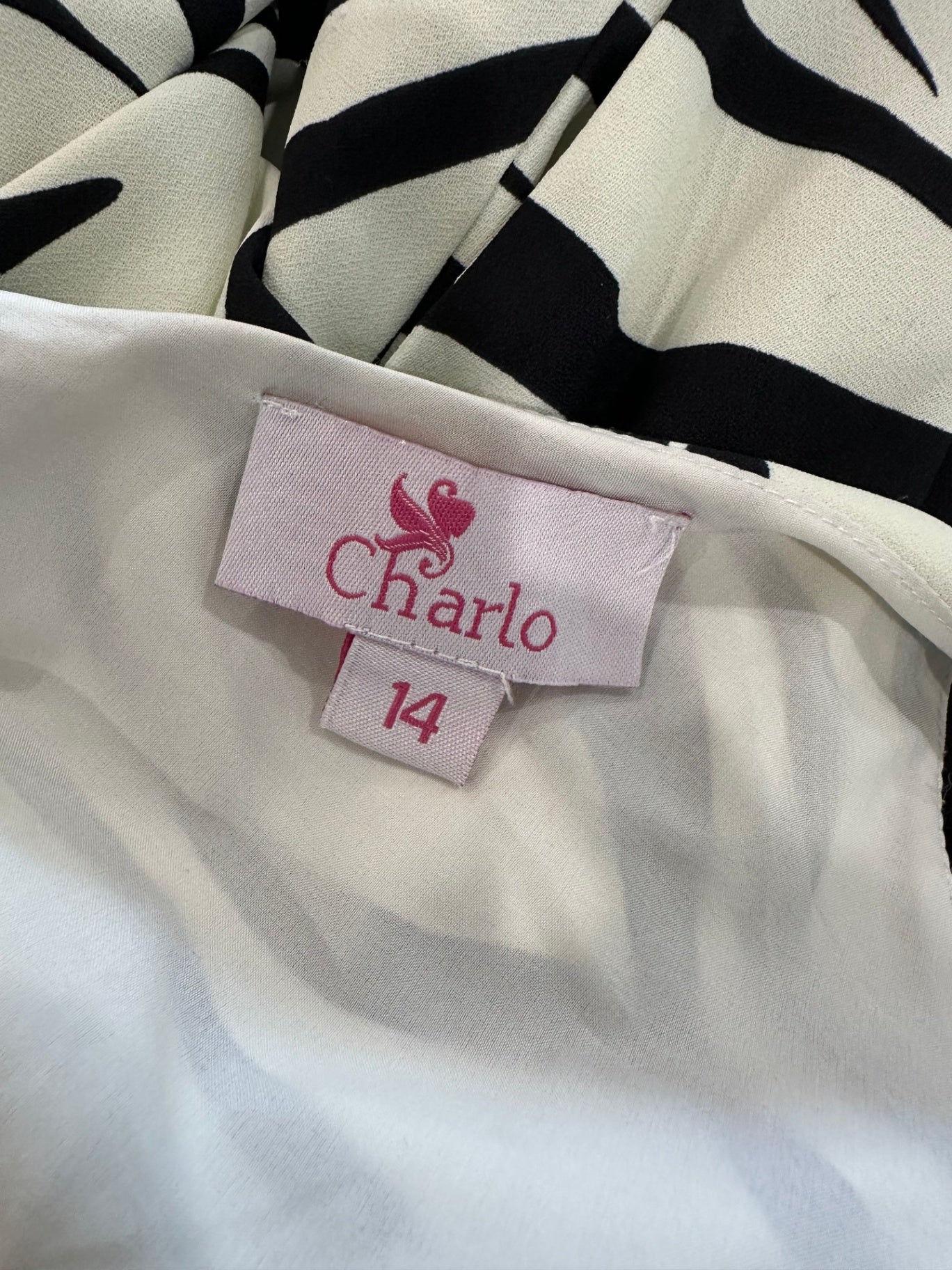Charlo Dress - Size 14 - Black and White Zebra Print
