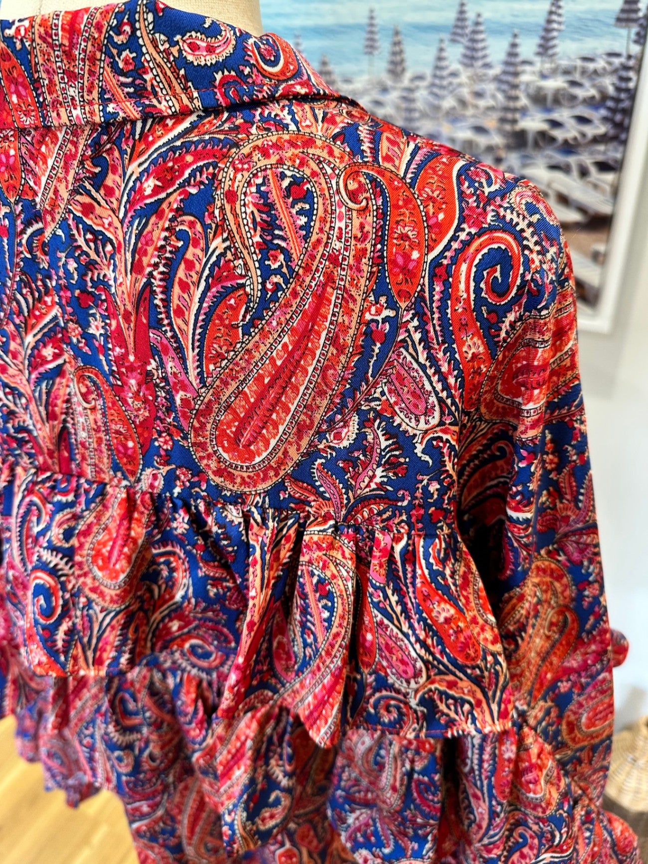 Augustine - Flamenco Blouse - Medium - Red, Blue