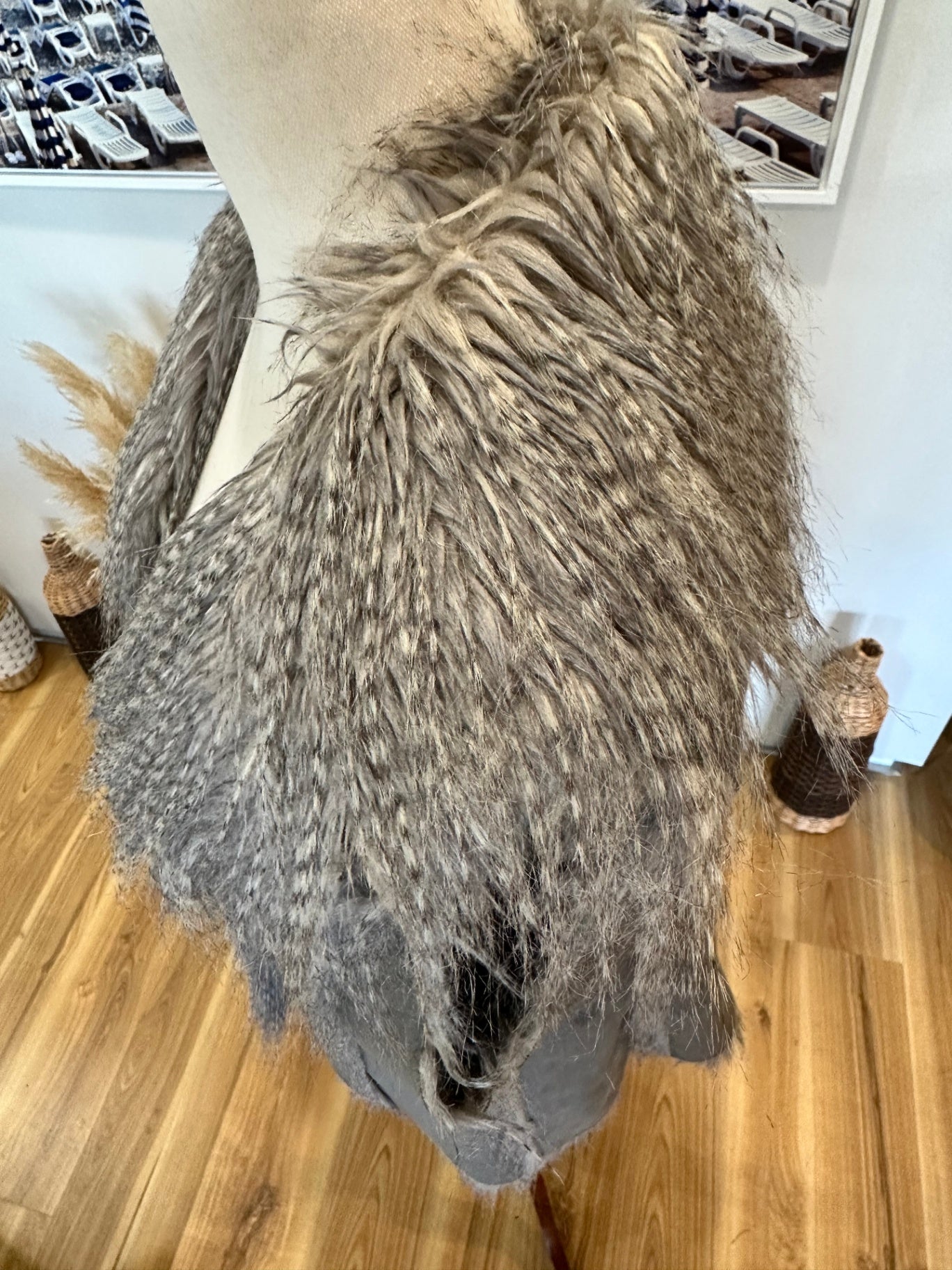 Faux Fur / Suede Bohemian Vest - Large - Grey / Brown