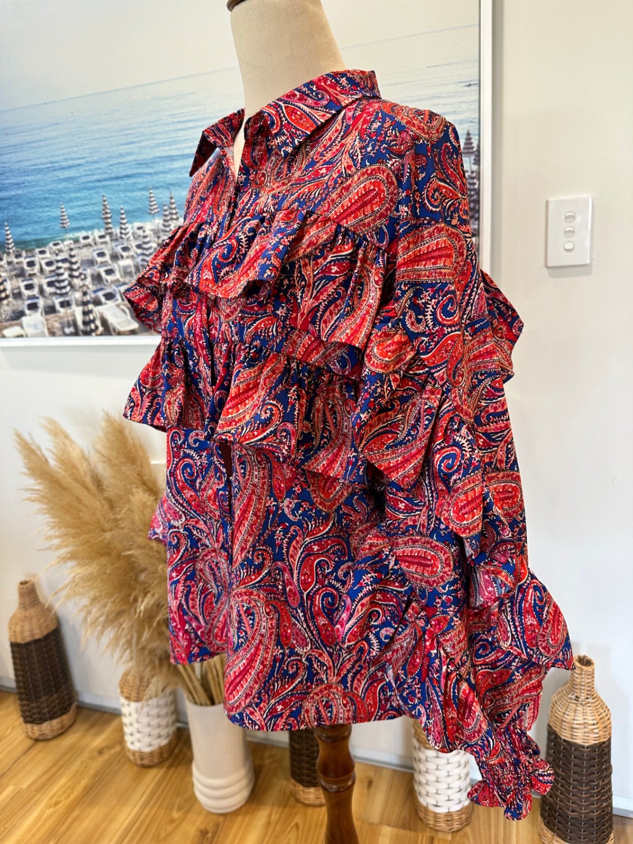 Augustine - Flamenco Blouse - Medium - Red, Blue