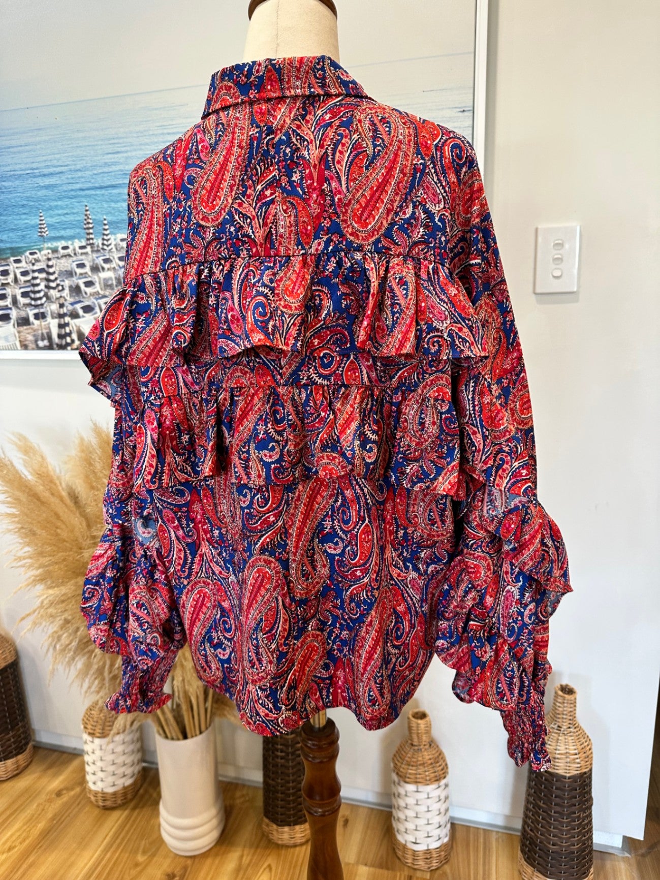 Augustine - Flamenco Blouse - Medium - Red, Blue