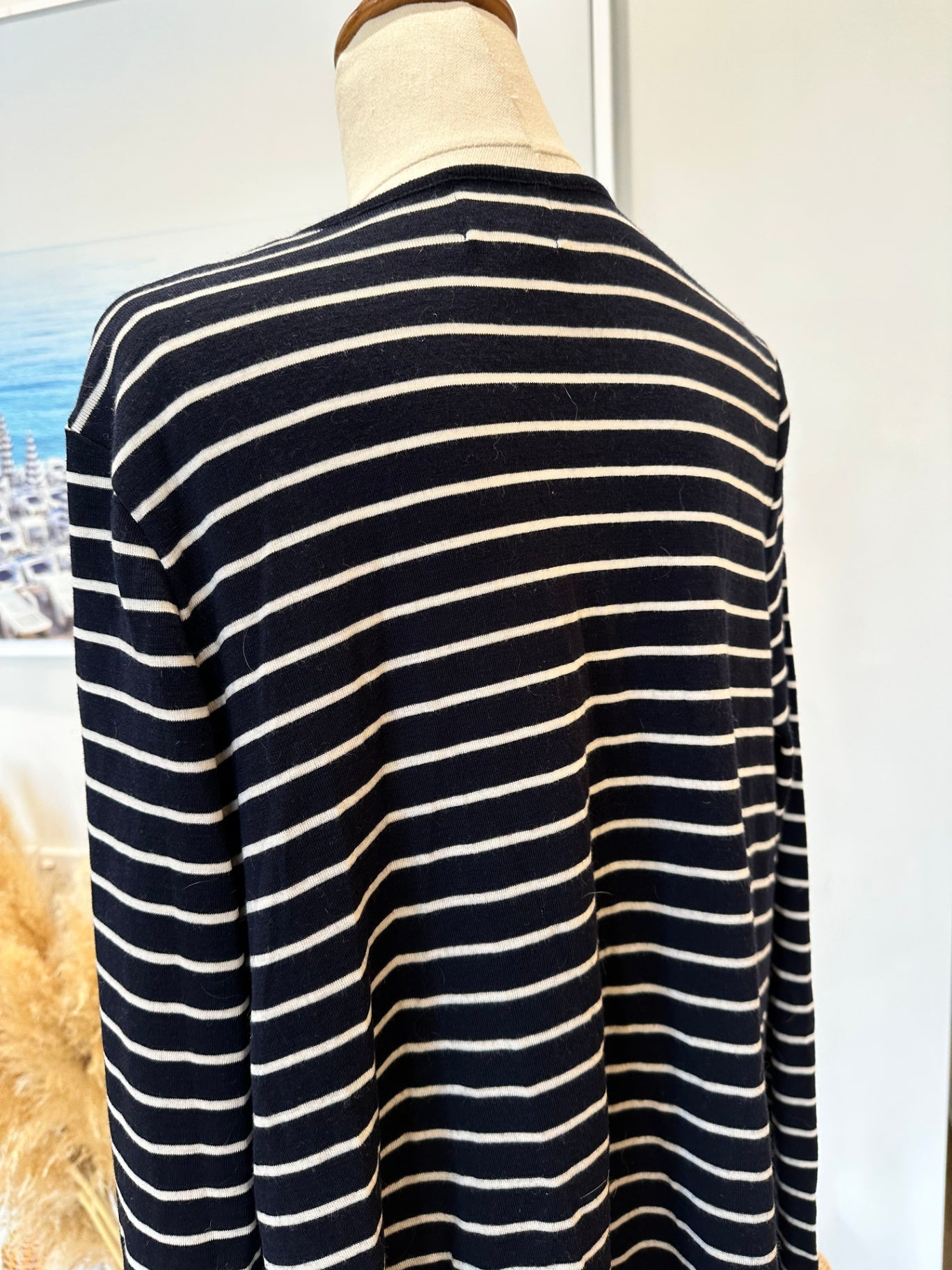 Ballantynes - Waterfall Cardigan - Large - Blue + White Stripe
