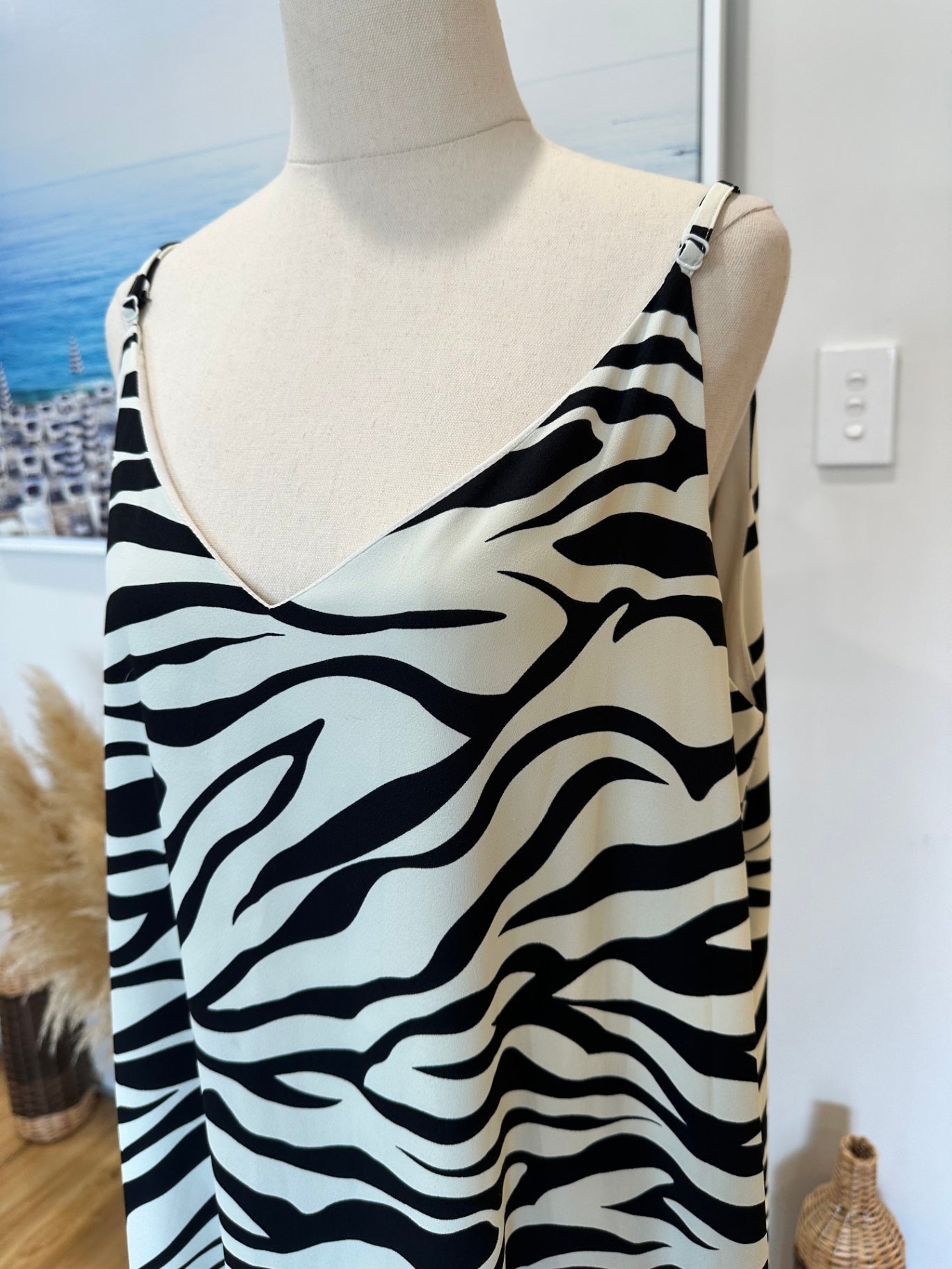 Charlo Dress - Size 14 - Black and White Zebra Print