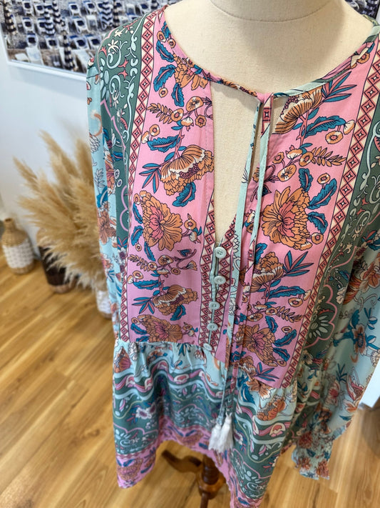 Bohemian Blouse - Size Large / Extra Large - Pastel Tones