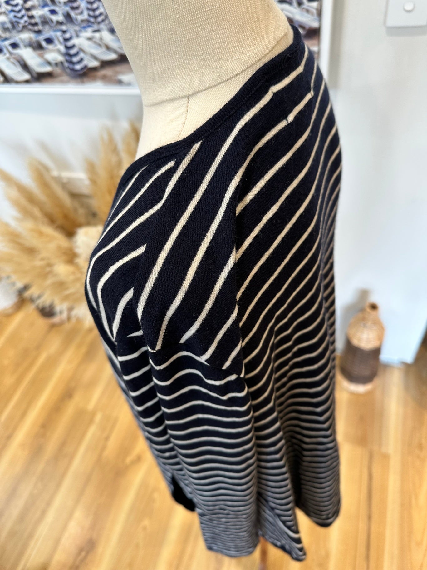 Ballantynes - Waterfall Cardigan - Large - Blue + White Stripe