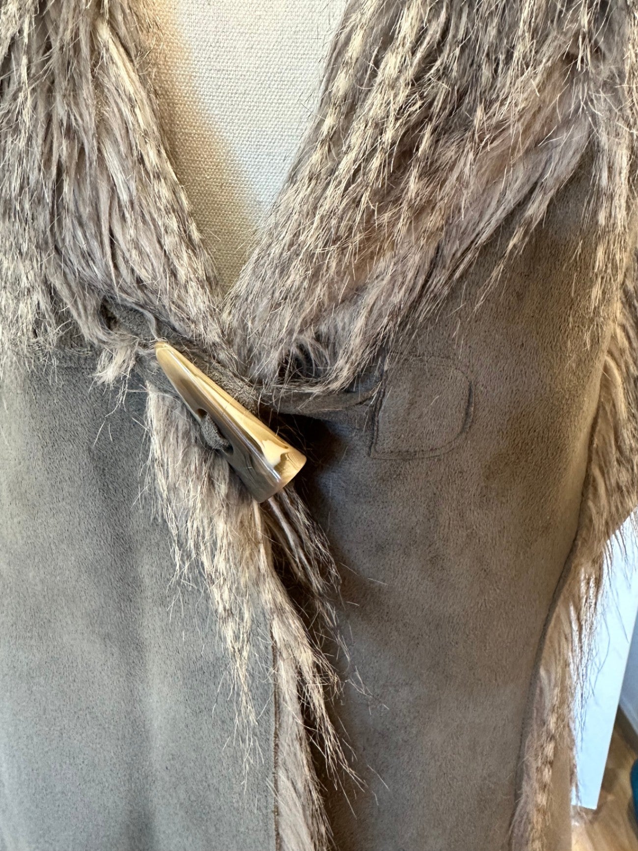 Faux Fur / Suede Bohemian Vest - Large - Grey / Brown