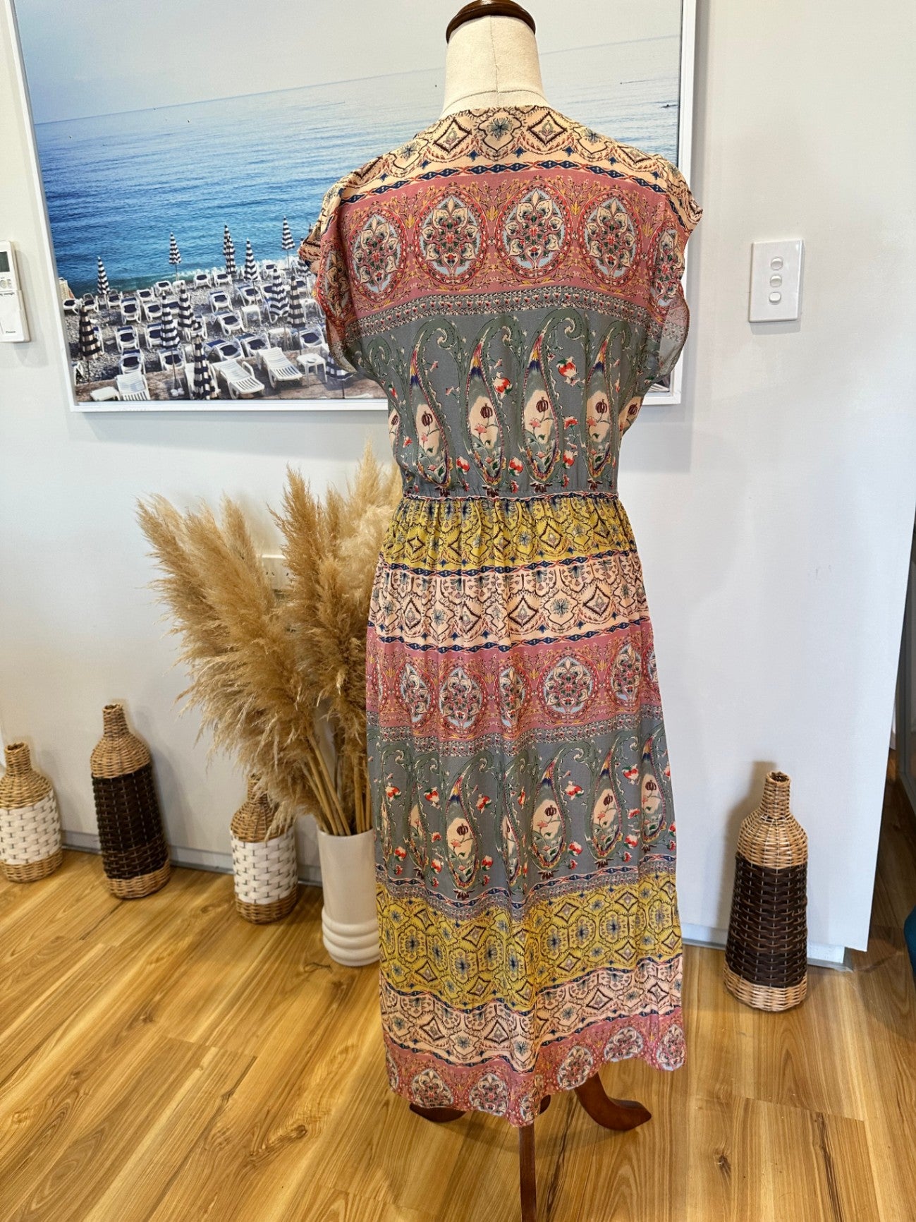 New Look - Longline Cardigan / Vest - Extra Small / Small - Pink, yellow + cream