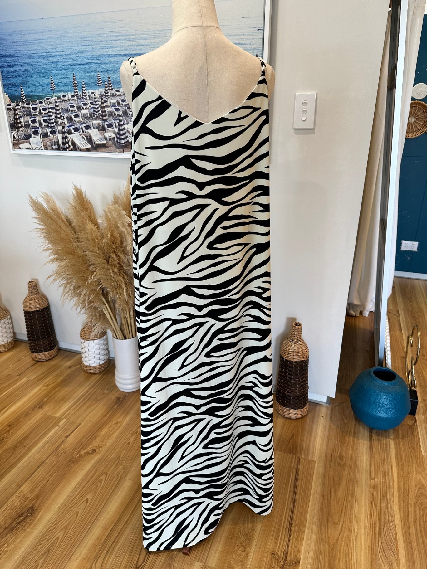 Charlo Dress - Size 14 - Black and White Zebra Print