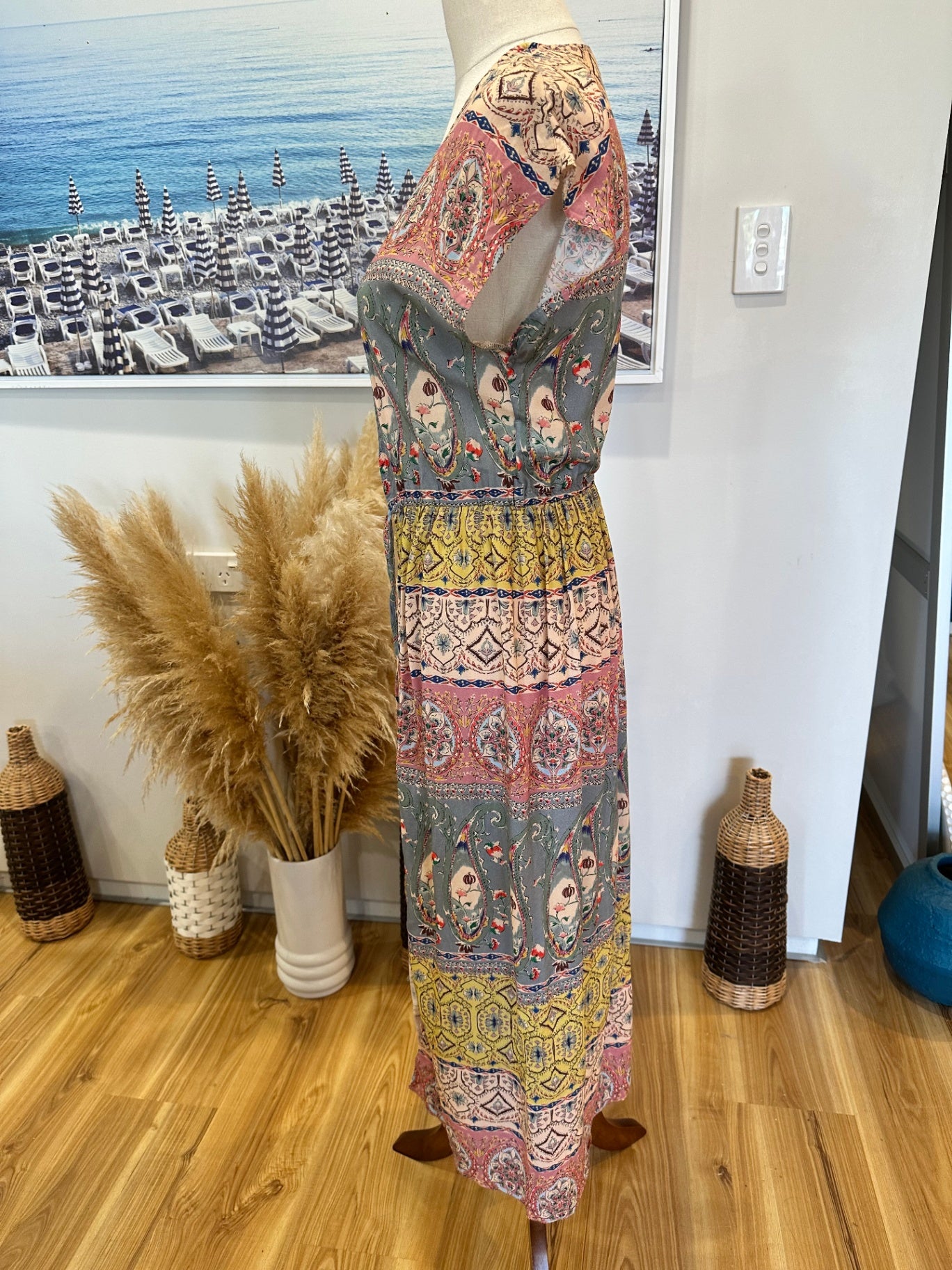 New Look - Longline Cardigan / Vest - Extra Small / Small - Pink, yellow + cream