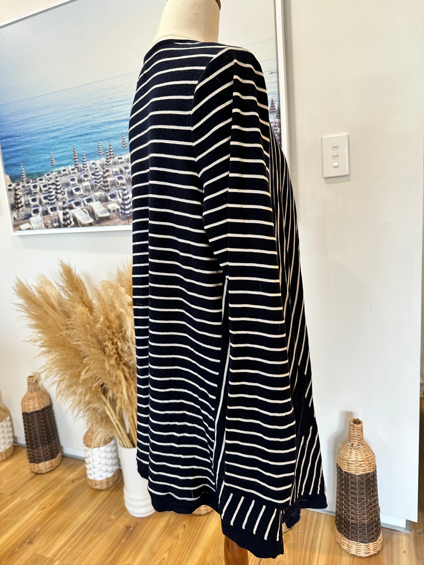 Ballantynes - Waterfall Cardigan - Large - Blue + White Stripe
