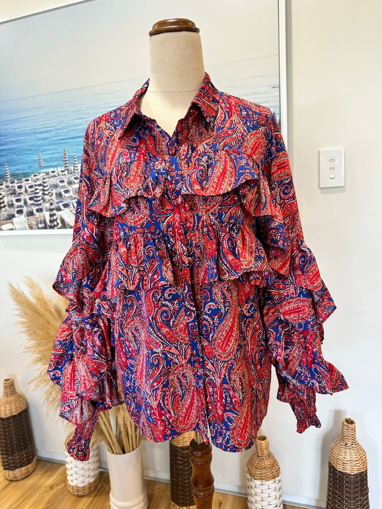 Augustine - Flamenco Blouse - Medium - Red, Blue