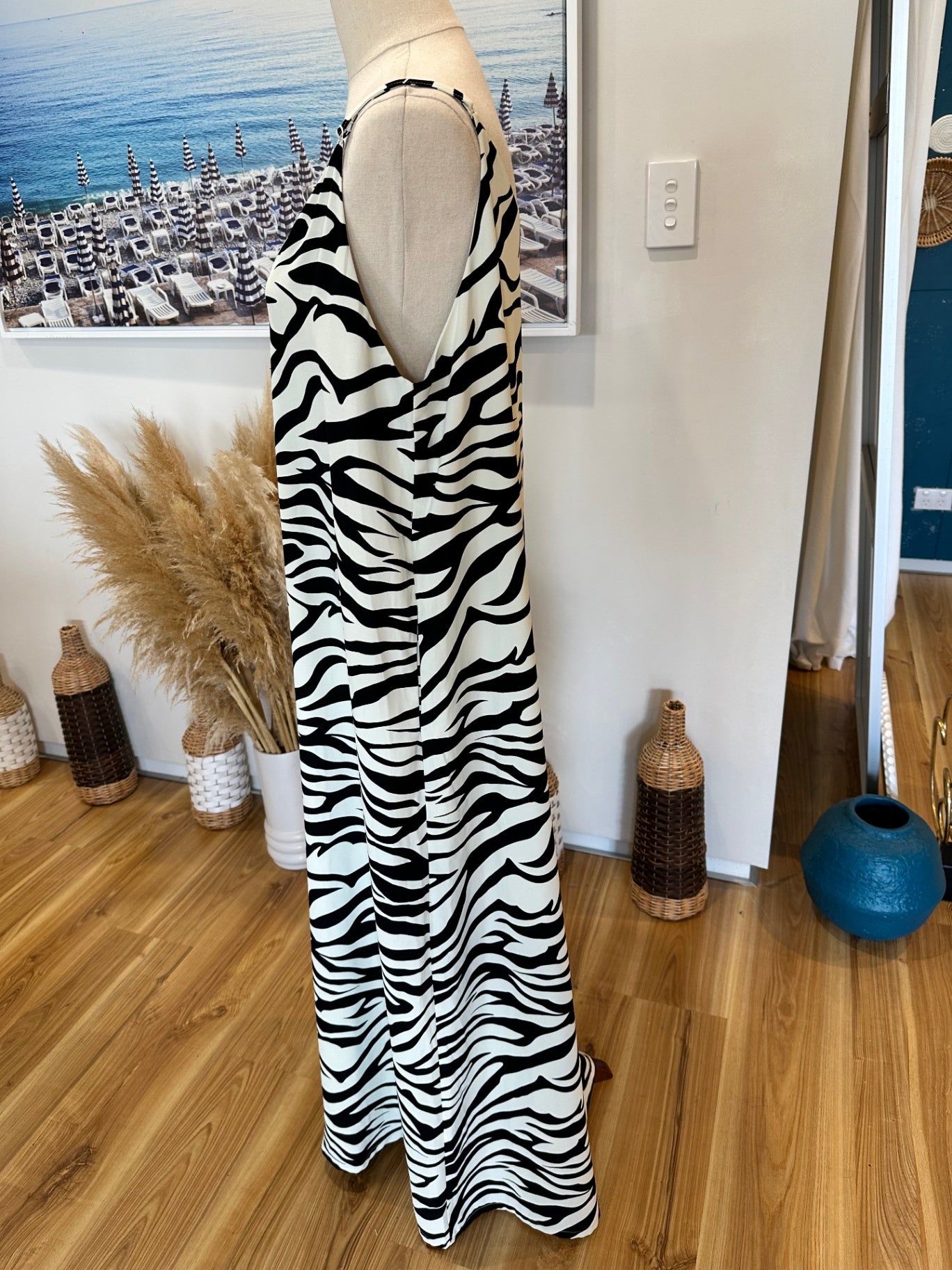 Charlo Dress - Size 14 - Black and White Zebra Print