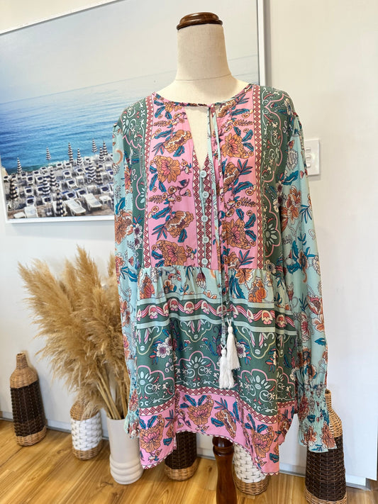 Bohemian Blouse - Size Large / Extra Large - Pastel Tones