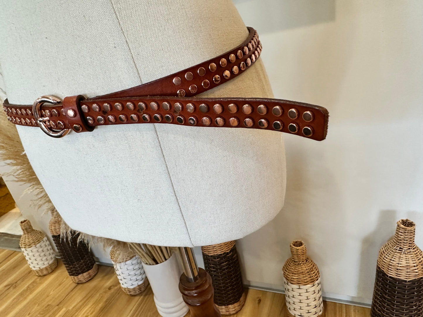 Espirit Belt - Small / Medium - Brown w Rose Tone Studs