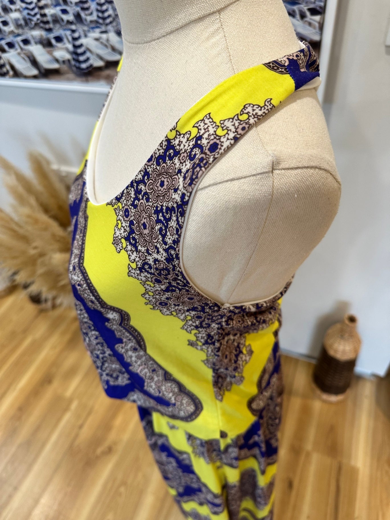 Boohoo - Maxi Dress - Size 10 - Yellow and Blue w Paisley Print