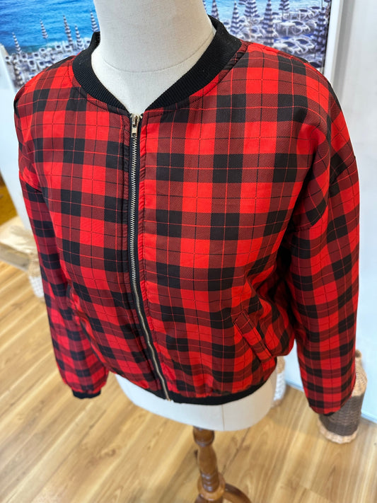 Bomber Jacket - Red + Black Gingham - Size 8