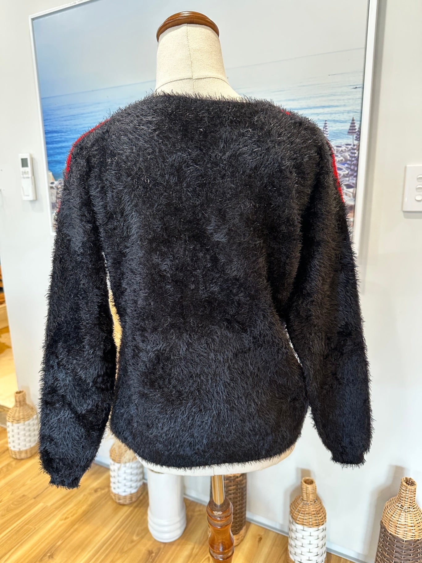 Textured Jumper - Size Small - Red and Black