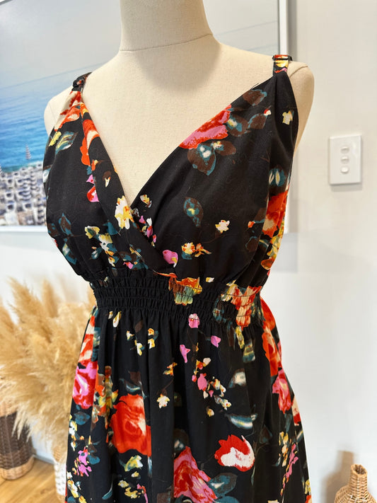 Black Dress w Rose Print - Medium / Large