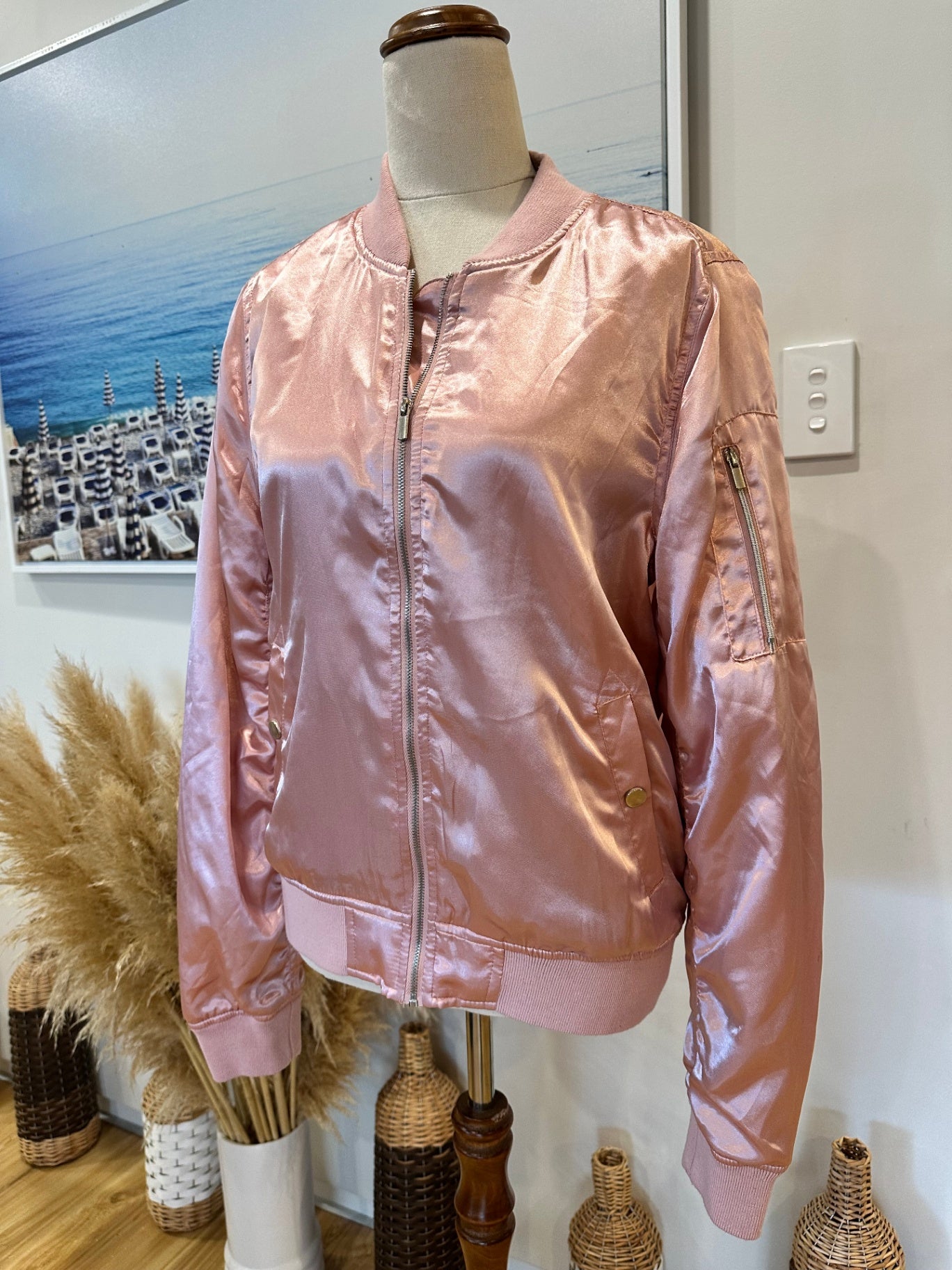 Jay Jays - Bomber Jacket - Satin Texture - Size 12 - Pale Pink