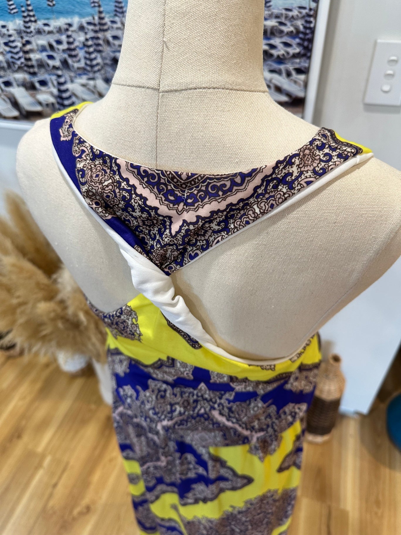 Boohoo - Maxi Dress - Size 10 - Yellow and Blue w Paisley Print