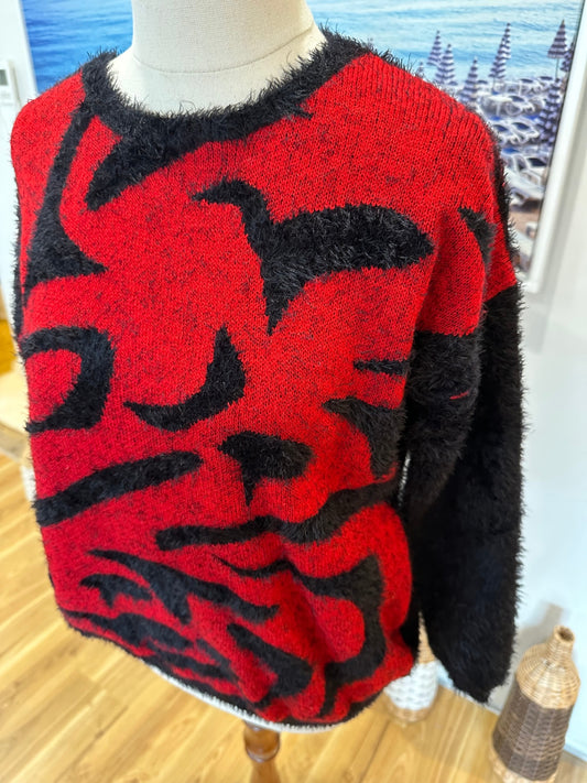 Textured Jumper - Size Small - Red and Black