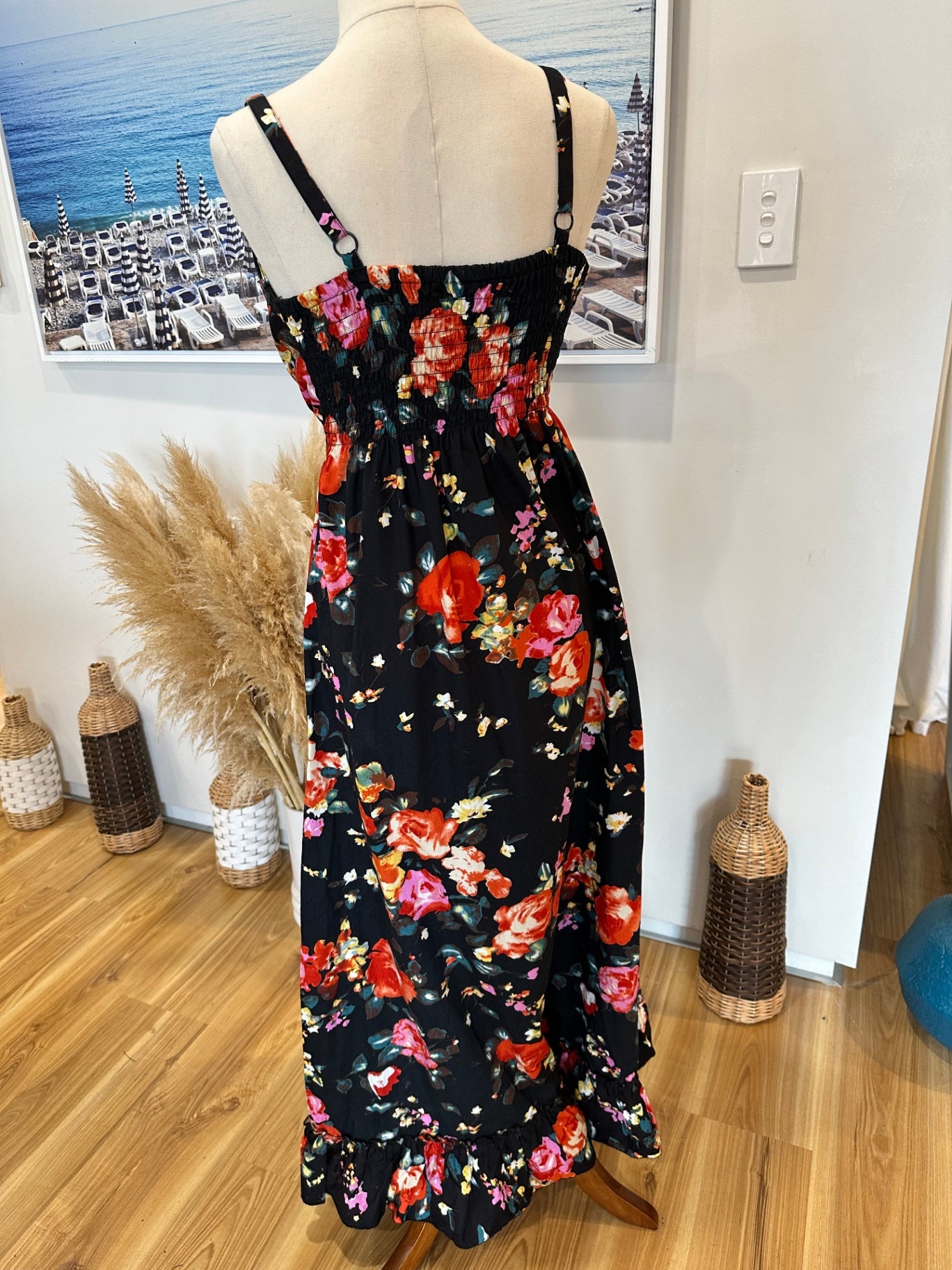 Black Dress w Rose Print - Medium / Large