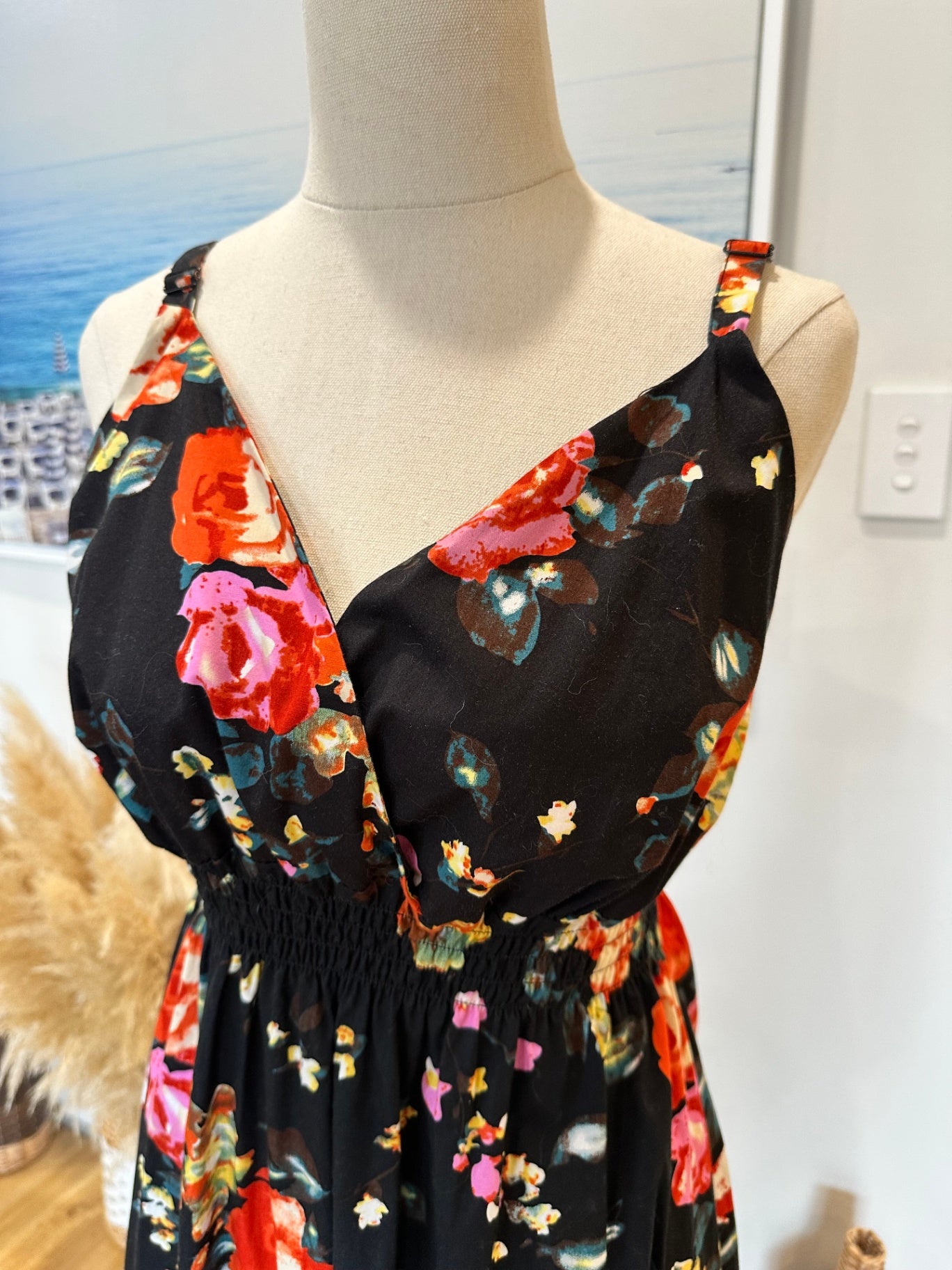 Black Dress w Rose Print - Medium / Large