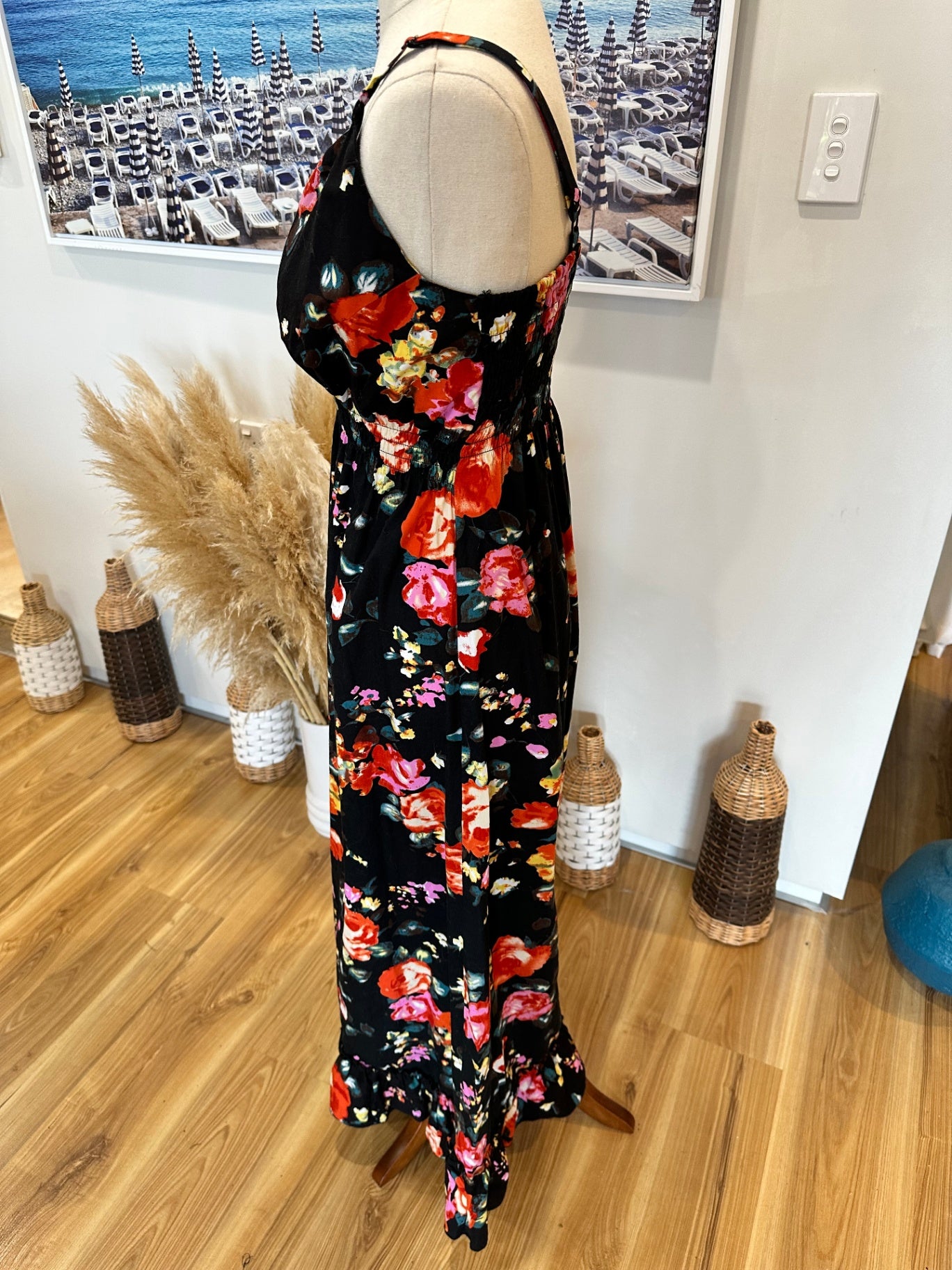 Black Dress w Rose Print - Medium / Large