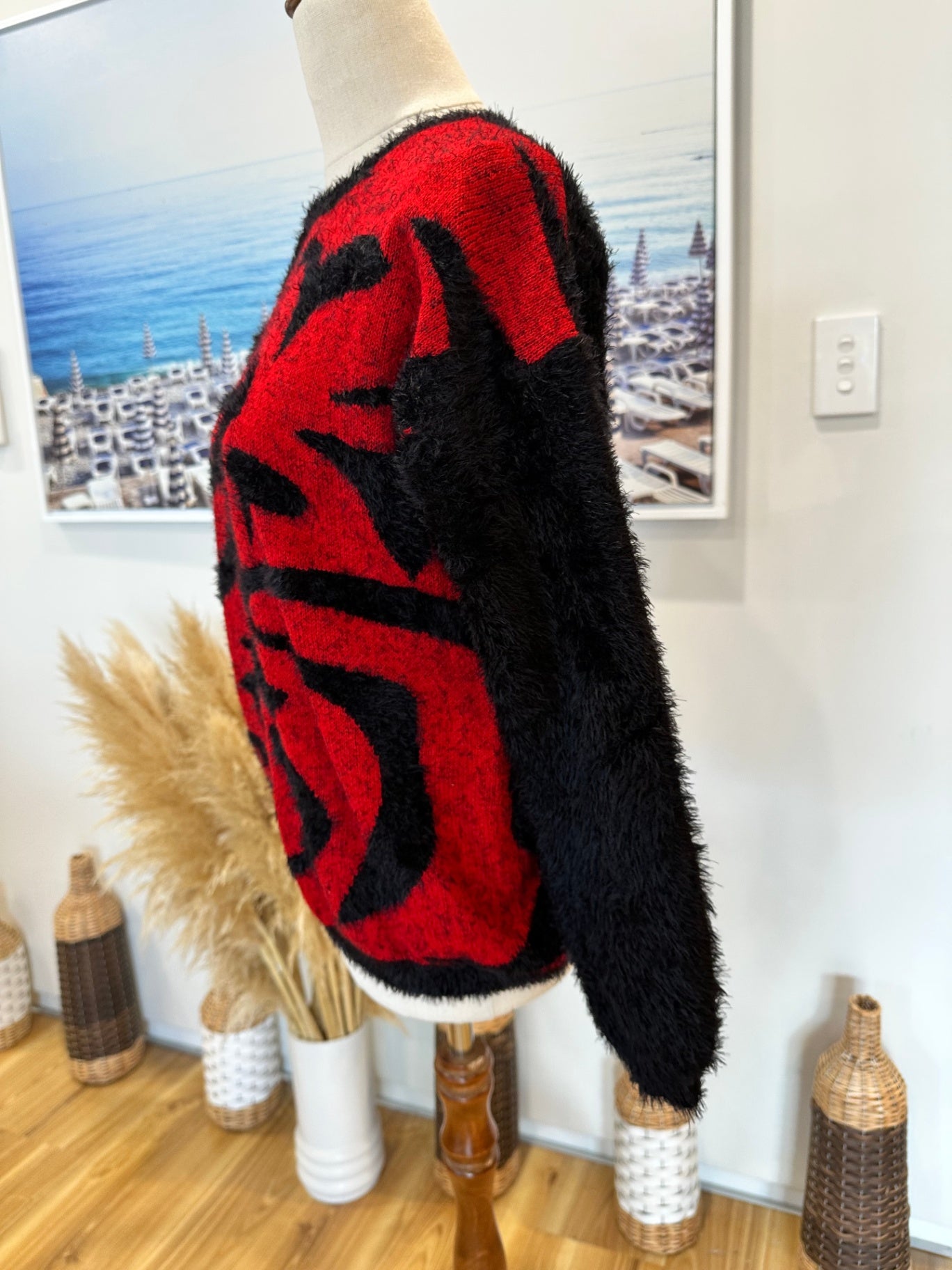 Textured Jumper - Size Small - Red and Black