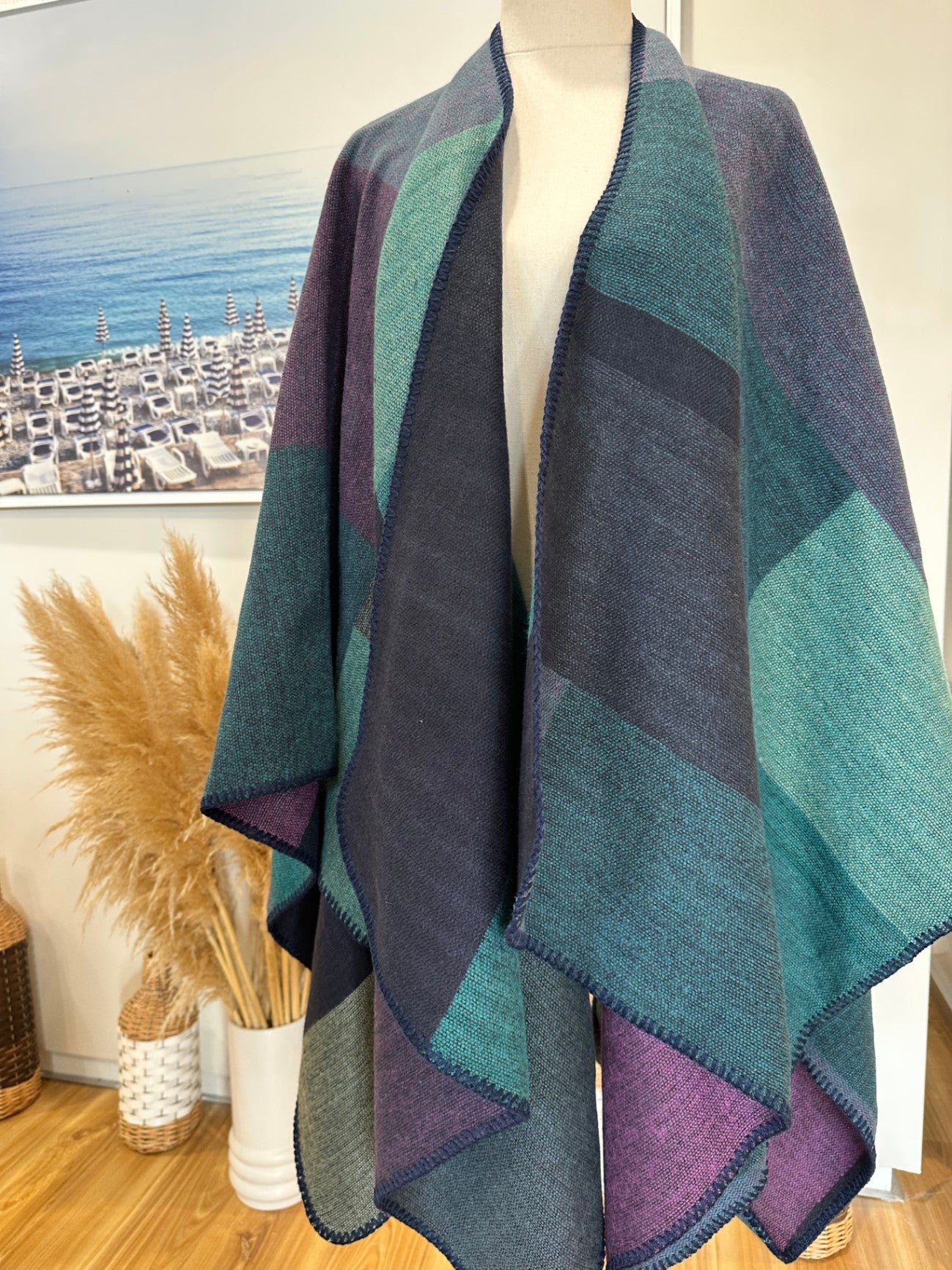 Shawl Cardigan - One Size - Ocean tones (w Purple) - NEW (without tags)