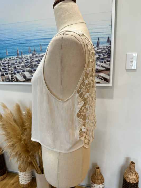 Crochet Singlet Crop Top - Small / Medium - White