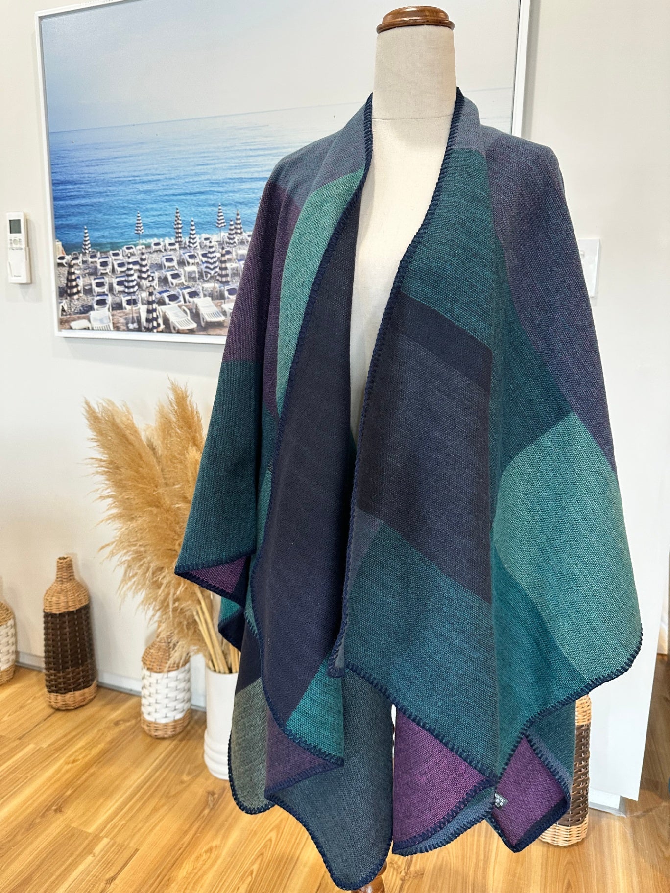Shawl Cardigan - One Size - Ocean tones (w Purple) - NEW (without tags)