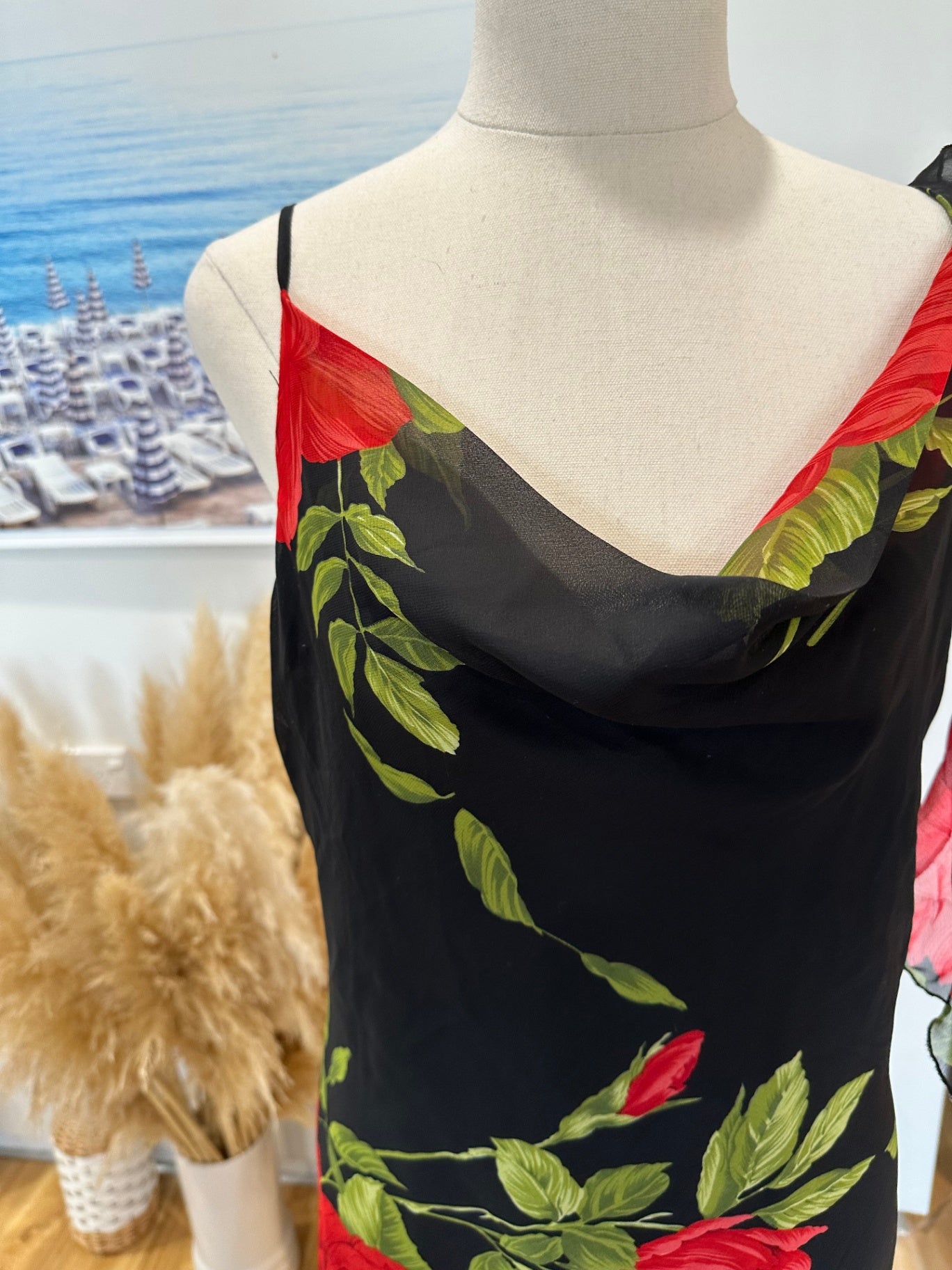 Flirt Alert - Dress - Size 12 - Black with Red and Green floral pattern