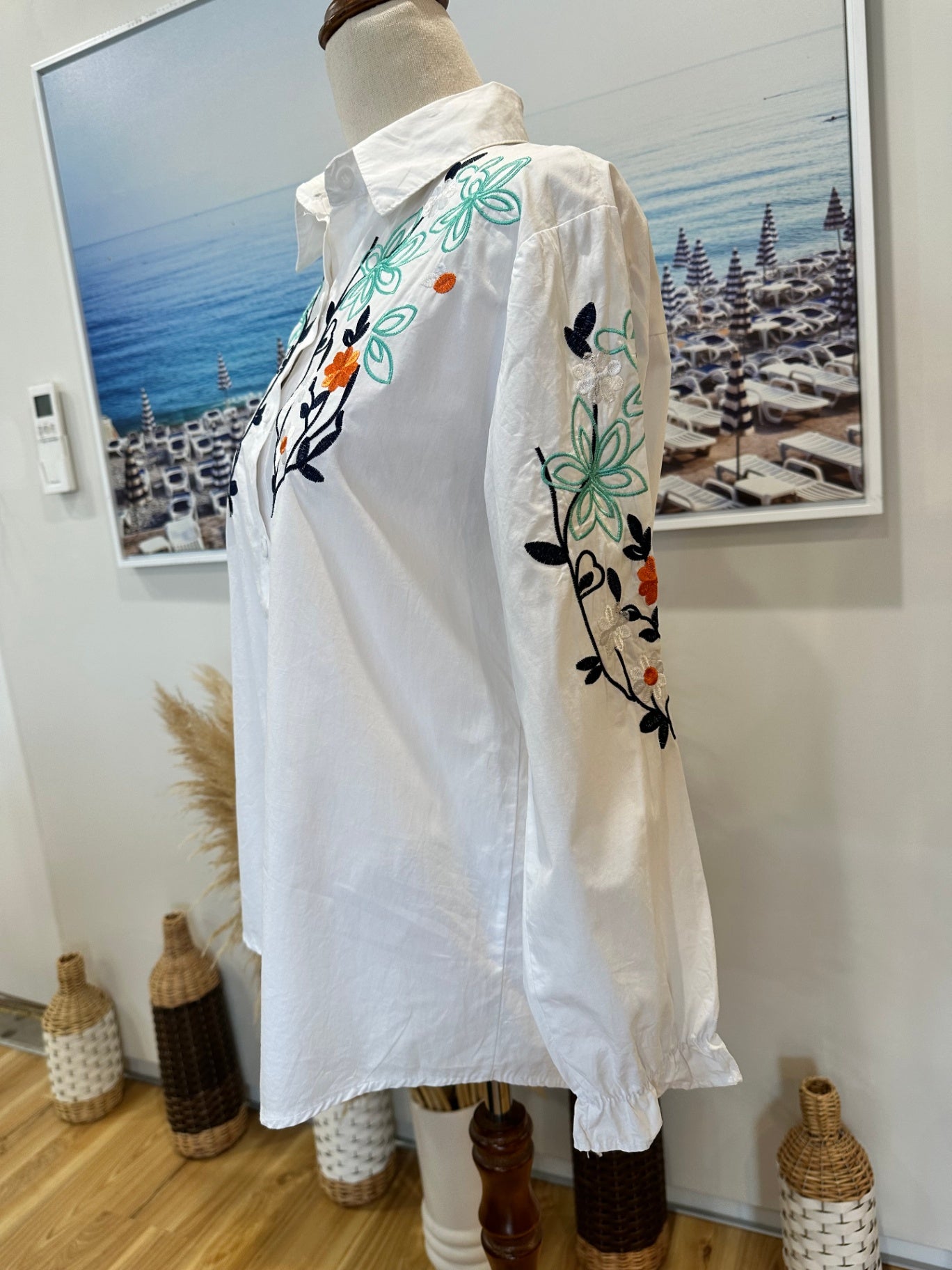 Embroidered Bohemian Shirt - Size 10 - White