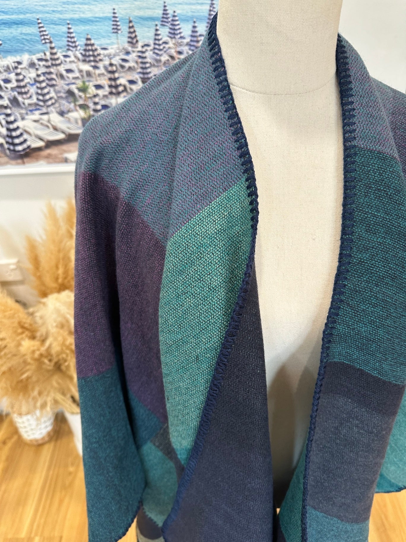 Shawl Cardigan - One Size - Ocean tones (w Purple) - NEW (without tags)