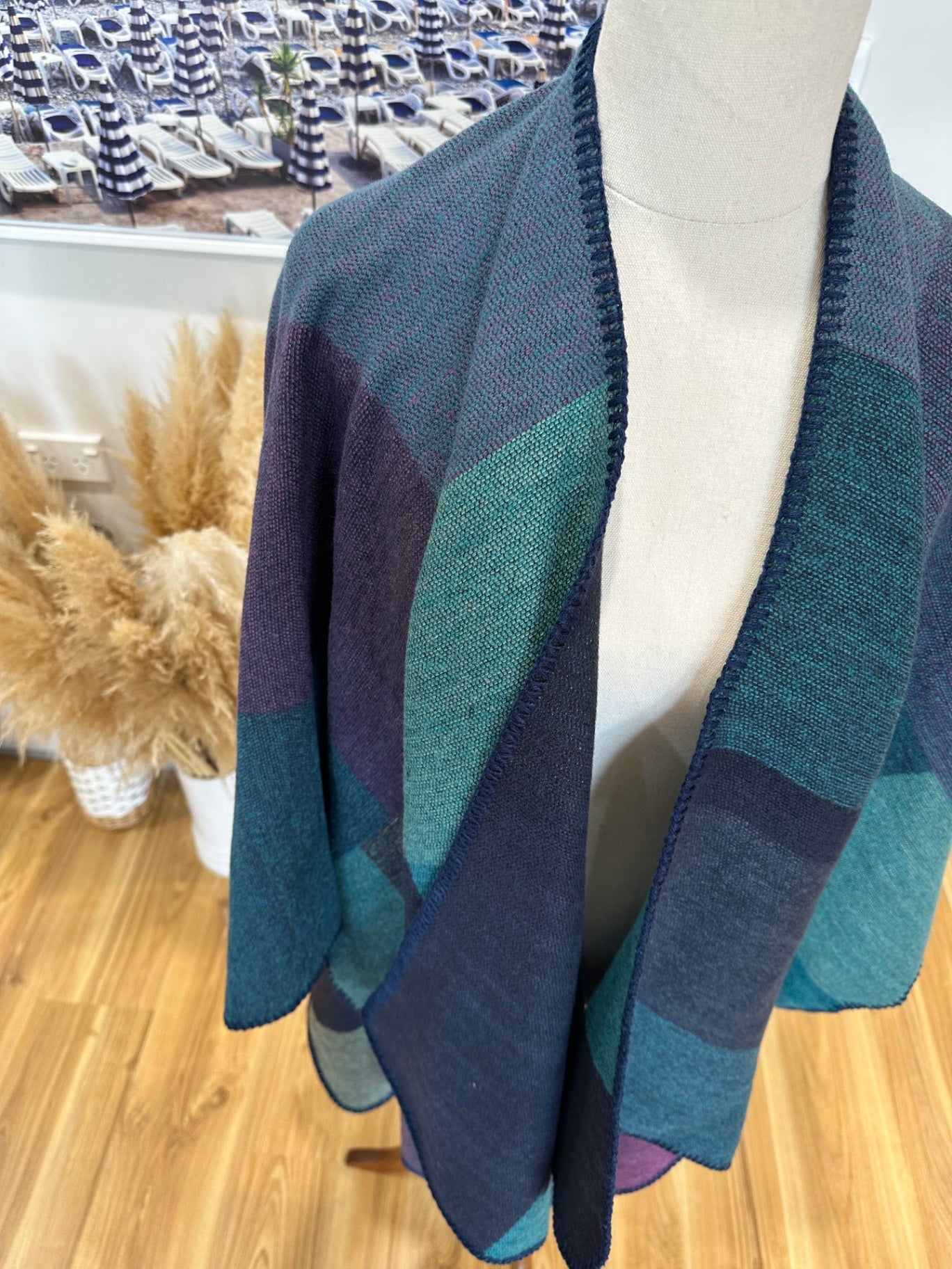 Shawl Cardigan - One Size - Ocean tones (w Purple) - NEW (without tags)