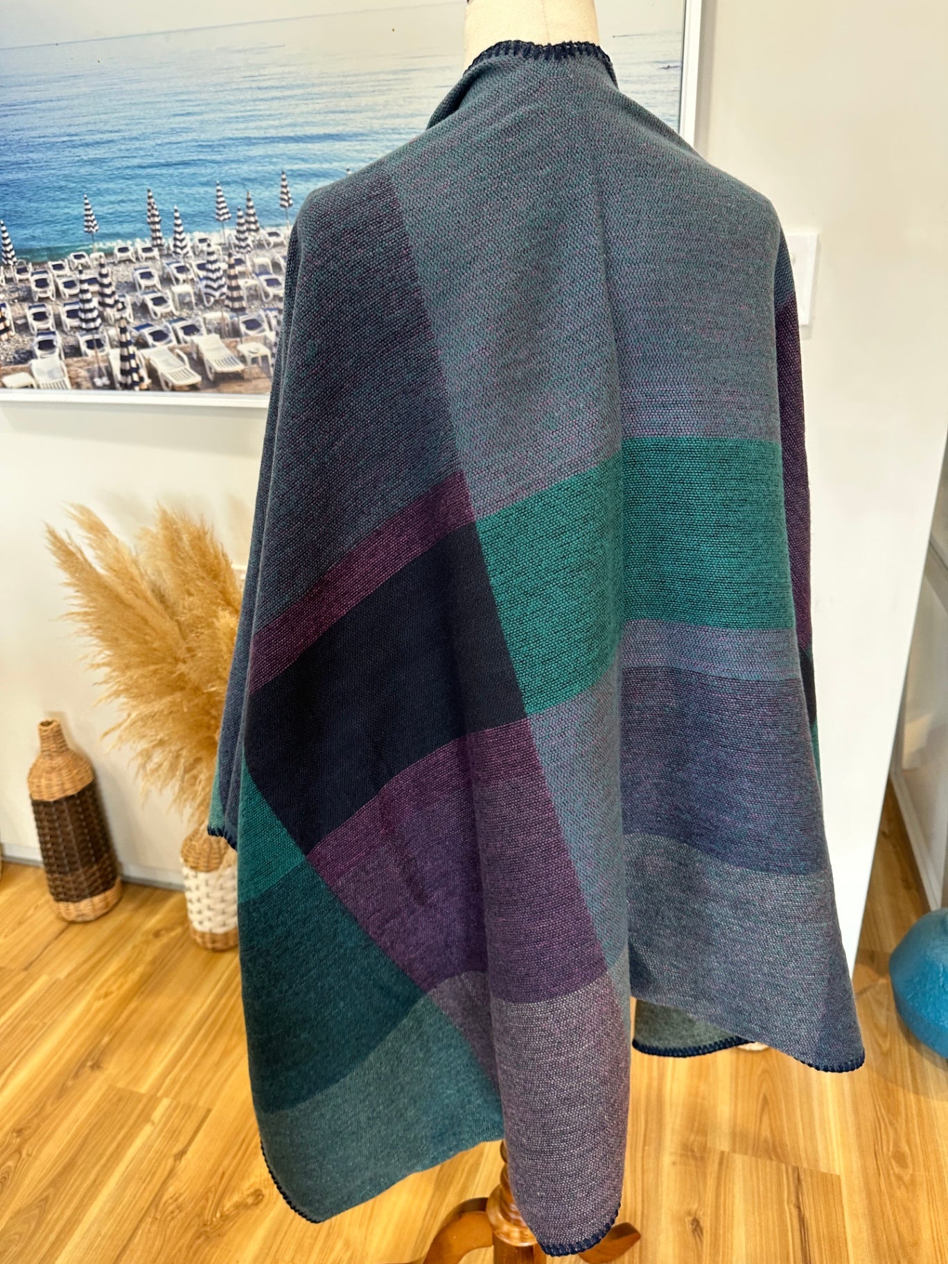 Shawl Cardigan - One Size - Ocean tones (w Purple) - NEW (without tags)