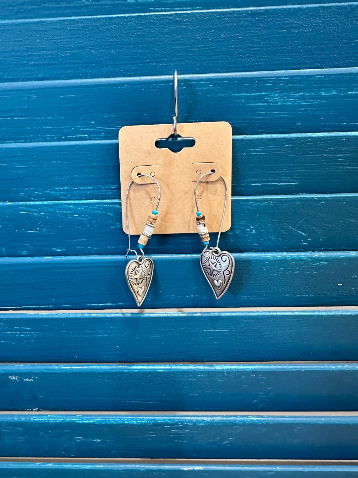 Earrings - Heart with Teal tones