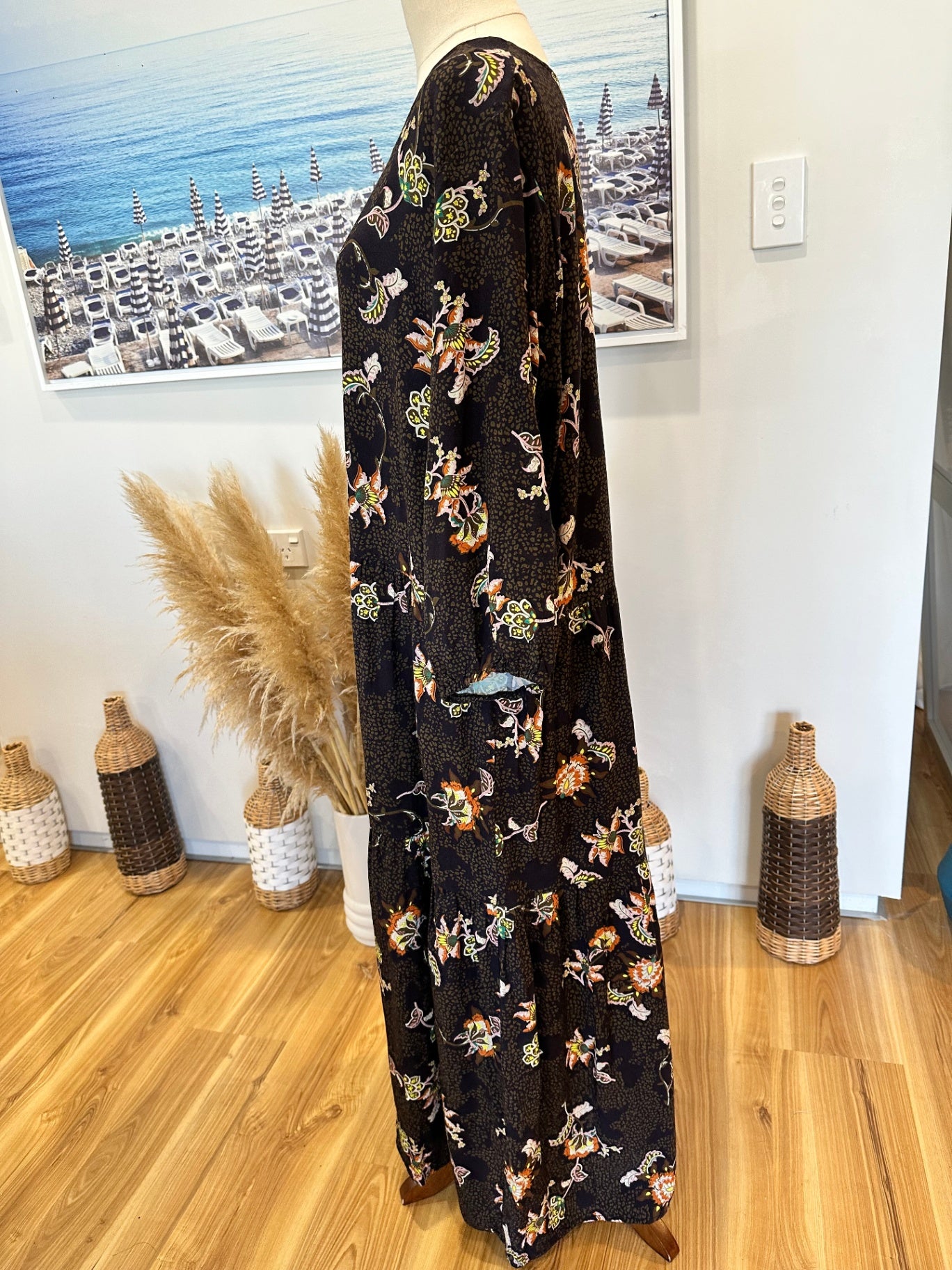 Foil - Boho Maxi Dress - Size 18 - Black with floral pattern