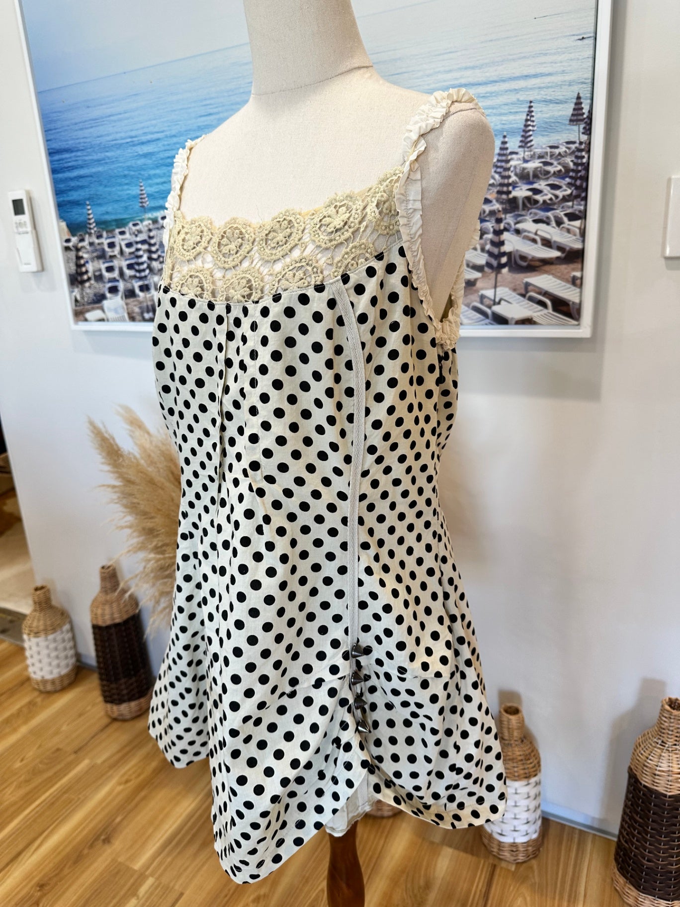 Carl Opik - Grungy Blouse - EU 44 (Large) - Beige with black polka dots - Made in France