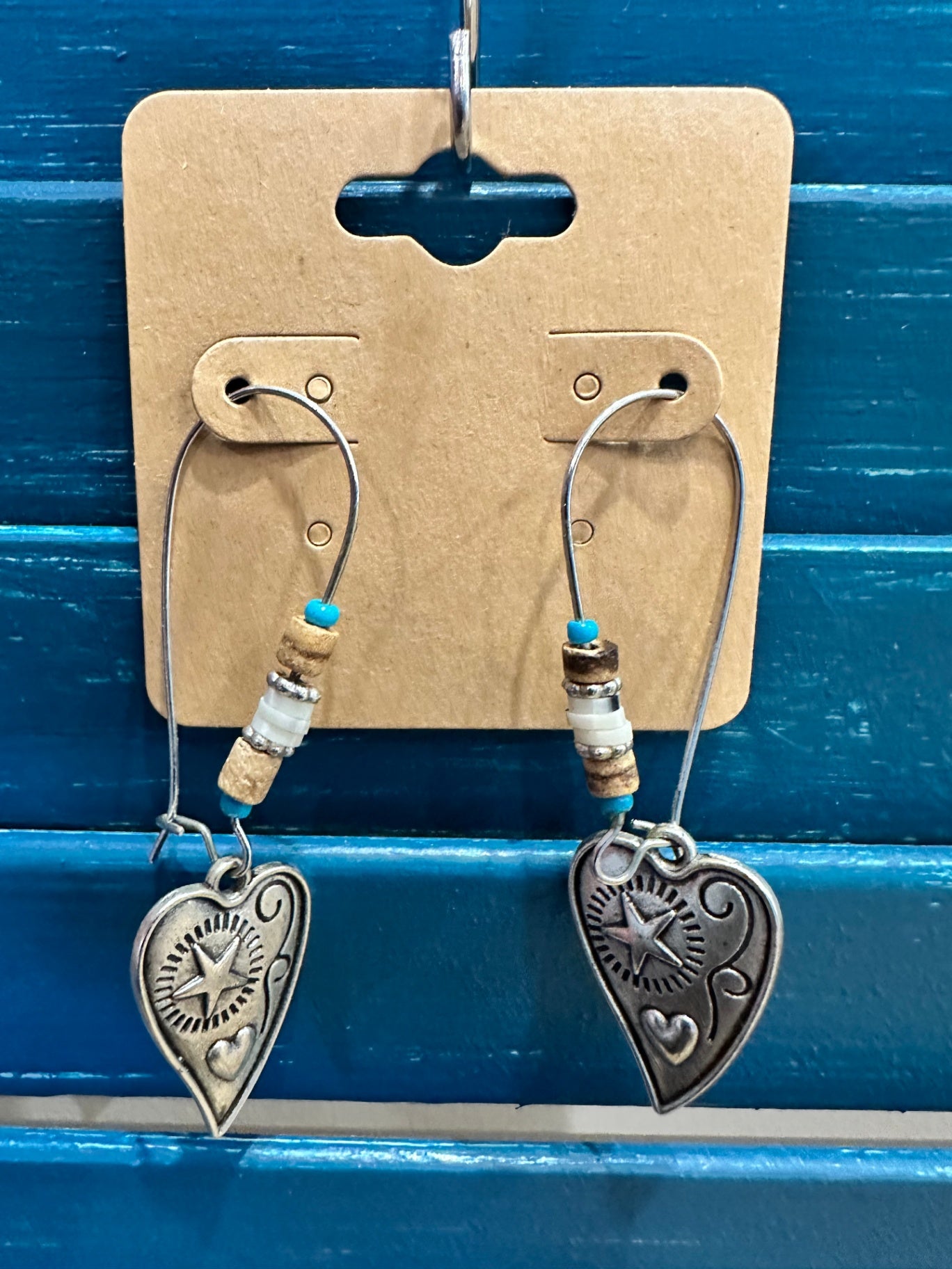 Earrings - Heart with Teal tones