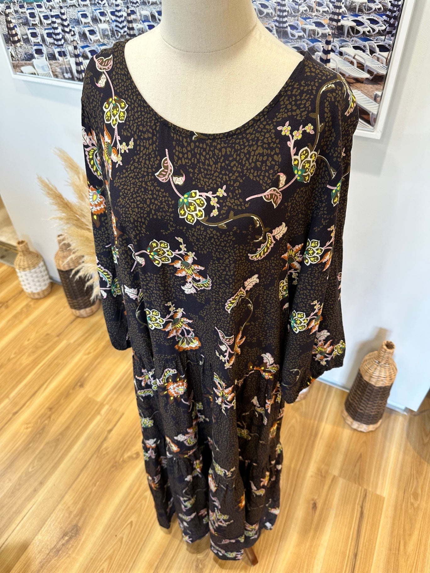 Foil - Boho Maxi Dress - Size 18 - Black with floral pattern