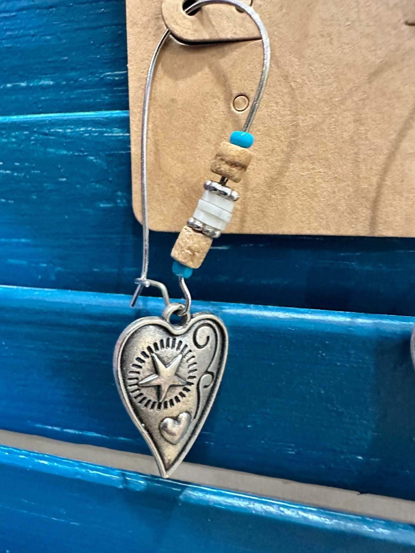 Earrings - Heart with Teal tones