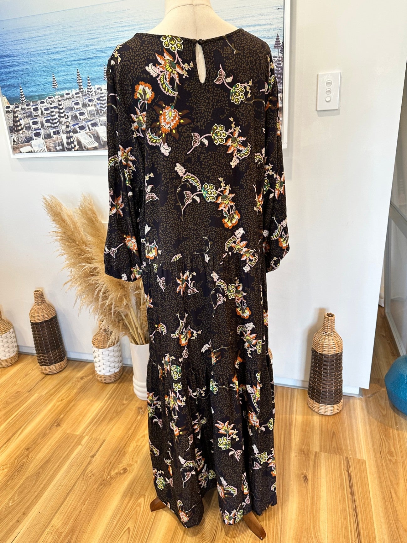 Foil - Boho Maxi Dress - Size 18 - Black with floral pattern