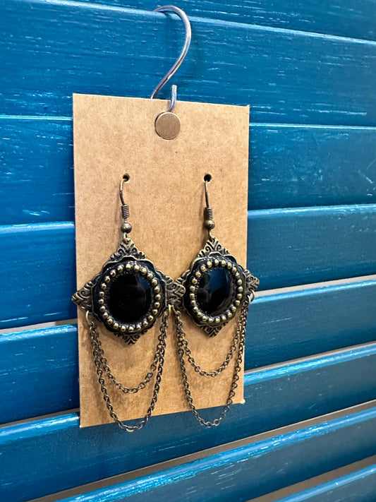 Earrings - Black & Bronze - Art Deco inspired