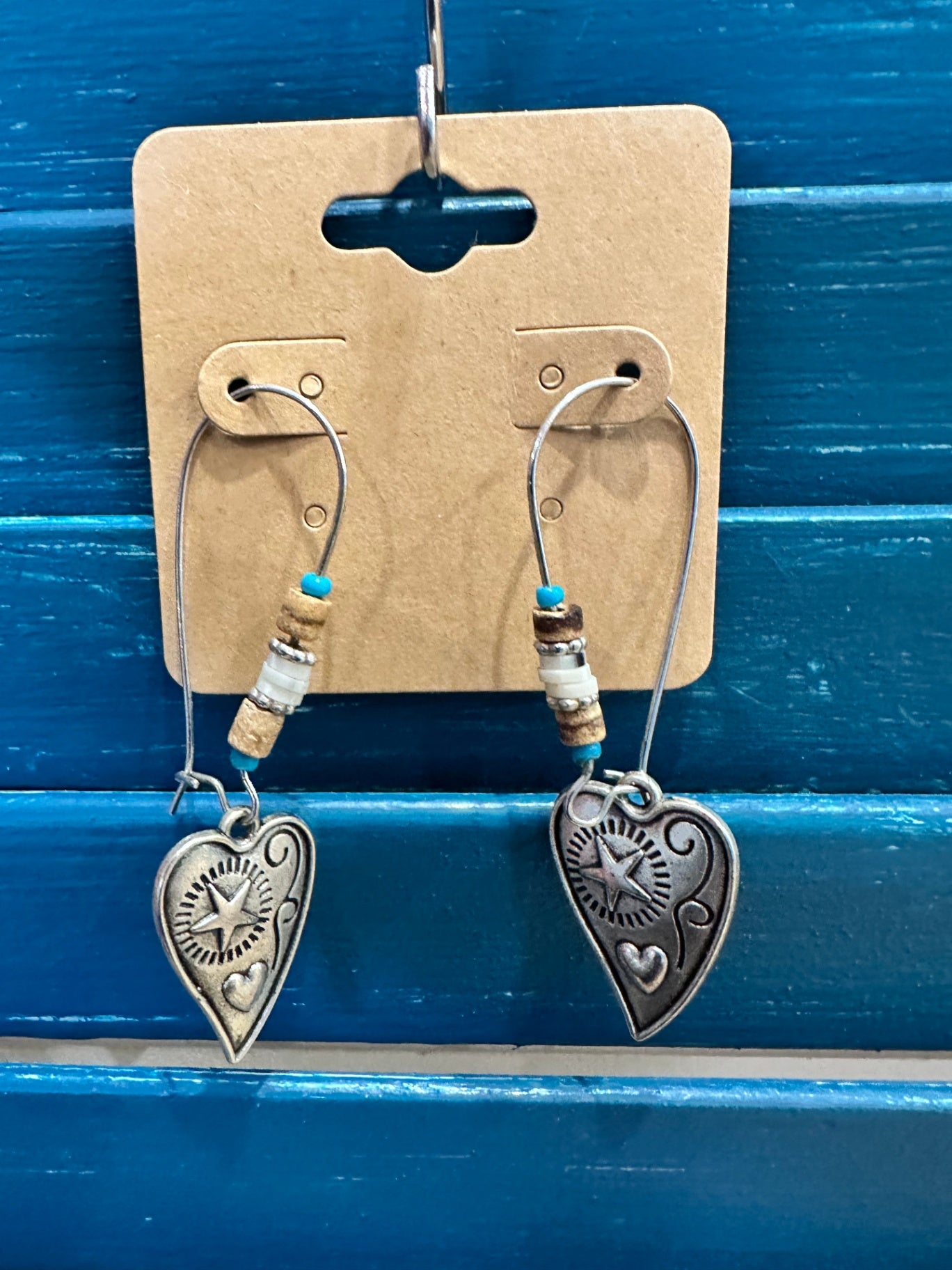 Earrings - Heart with Teal tones