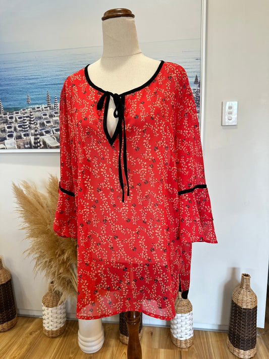 Merric - Bohemian Blouse - Size 18 - Cherry Red