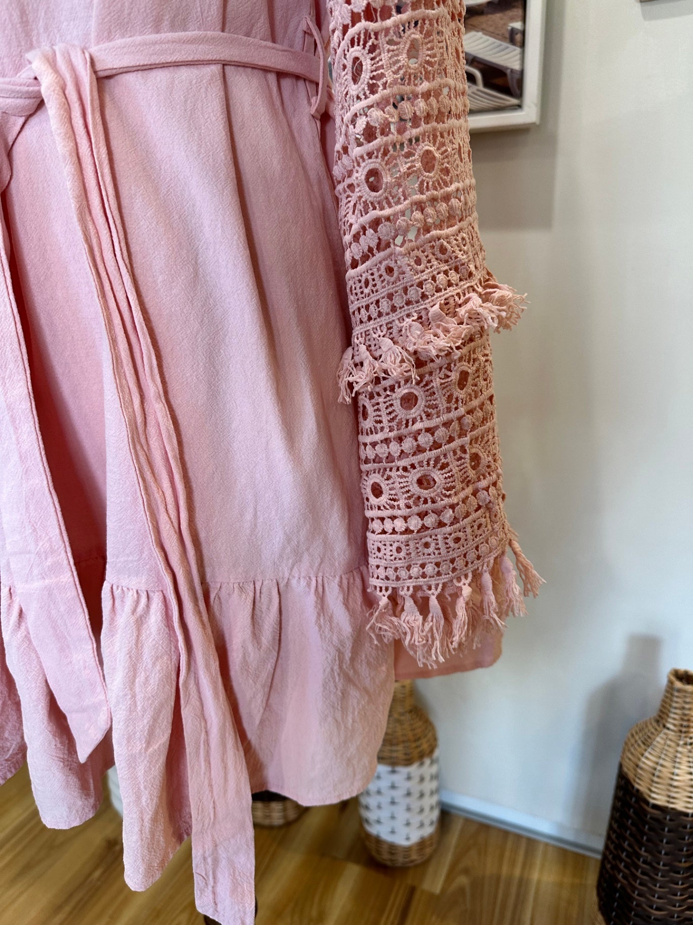 Bohemian Long Sleeve Dress - Large - Pink