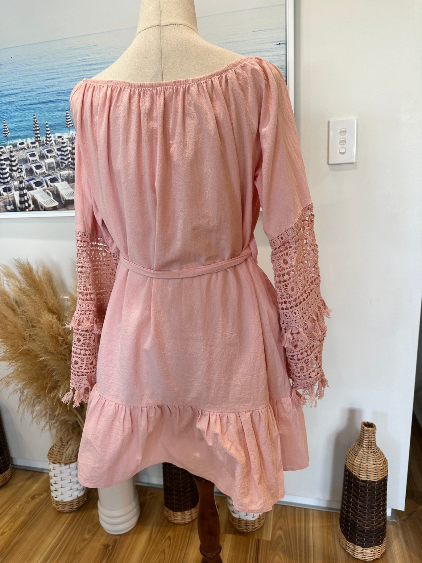 Bohemian Long Sleeve Dress - Large - Pink